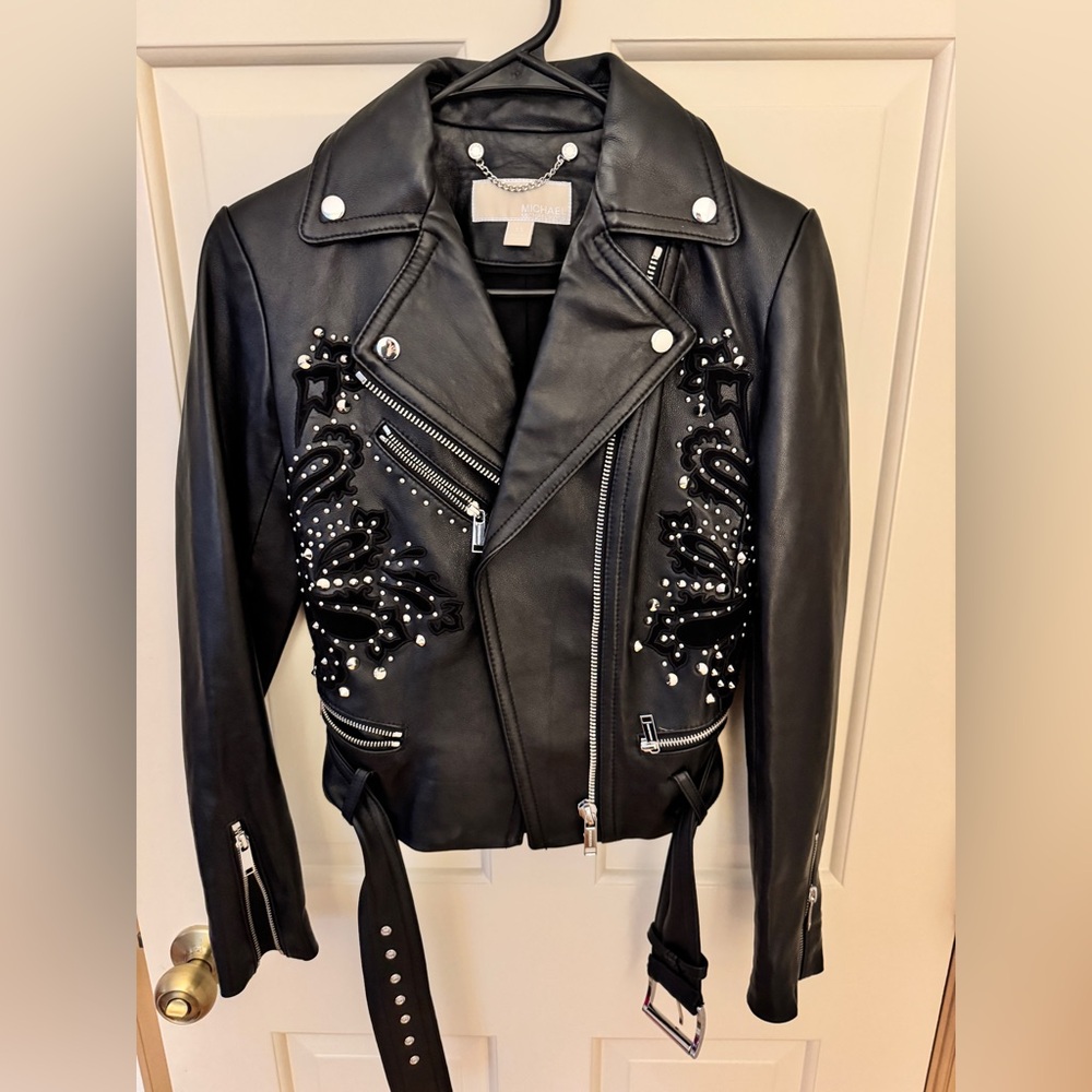 Michael Kors Black Studded Leather Jacket